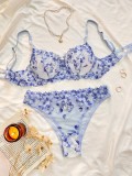 Women Autumn French Flower Embroidery See-Through Sexy Lingerie