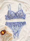 Women Autumn French Flower Embroidery See-Through Sexy Lingerie