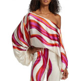 Women Printed Casual Loose Top and Wide Leg Pants Two-piece Set