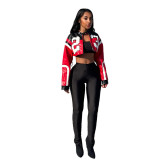 Women Autumn Style Letter Printed Zip Jacket