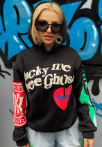 Women Graffiti Letter Printed Velvet Hoodies Women Graffiti Letter Printed Velvet Hoodies