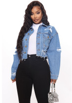 Women Ripped Denim Jacket