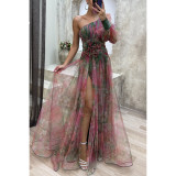 Women Party Mesh Slash Shoulder Dress