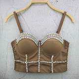 Women Rhinestone Strap Bra Tank Crop Top
