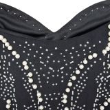 Women Solid mesh Beaded long sleeve dress