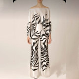 Women Printed Casual Loose Top and Wide Leg Pants Two-piece Set