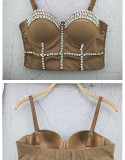 Women Rhinestone Strap Bra Tank Crop Top