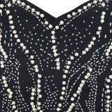 Women Solid mesh Beaded long sleeve dress