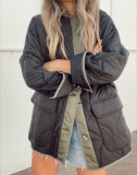 Women Autumn and Winter Pine Color Block Padded Jacket