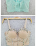 Women Rhinestone Strap Bra Tank Crop Top