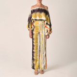 Women Printed Casual Loose Top and Wide Leg Pants Two-piece Set