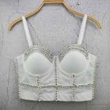 Women Rhinestone Strap Bra Tank Crop Top