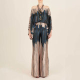 Women Printed Casual Loose Top and Wide Leg Pants Two-piece Set