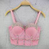 Women Rhinestone Strap Bra Tank Crop Top