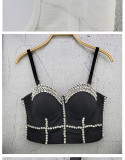 Women Rhinestone Strap Bra Tank Crop Top