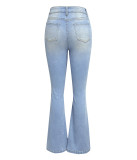 Women High Waist Ripped Denim Bell Bottom Pants