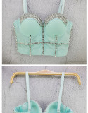 Women Rhinestone Strap Bra Tank Crop Top