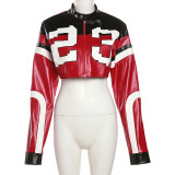 Women Autumn Style Letter Printed Zip Jacket