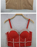 Women Rhinestone Strap Bra Tank Crop Top