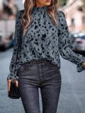 Women Autumn and Winter Chic Long Sleeve Half Turtle Collar Loose Shirt