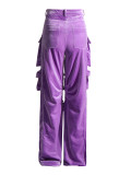 Women Fall Patchwork Pocket  Velvet Pants Straight Leg Cargo Pants