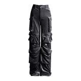 Women Fall Patchwork Pocket  Velvet Pants Straight Leg Cargo Pants