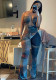 Women Sexy Strapless Backless Printed Jumpsuit