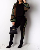 Women Long Sleeve Round Neck Print Off Shoulder Top and Pant Casual Two Piece Set