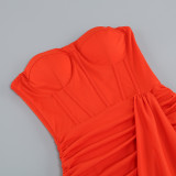 Women Sexy Strapless Backless Skirt Ruffled Slit Dress