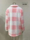 Women Autumn and Winter Pocket Plaid Sherpa Jacket Button Plush Jacket