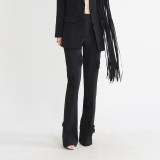 Women double-breasted floral Patchwork Blazer + high-waisted Bell Bottom pants two-piece set