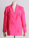 Women double-breasted floral Patchwork Blazer + high-waisted Bell Bottom pants two-piece set
