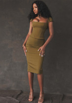 Women Square Neck Backless French Bodycon Dress