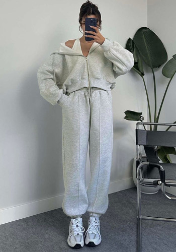 Women Autumn and Winter Solid Hoodies and Casual Hoodies Two-piece Set