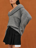Women Autumn Trend Irregular Off Shoulder Loose Casual Knitting Shirt Long Sleeve Sweater