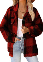 Women Autumn and Winter Pocket Plaid Sherpa Jacket Button Plush Jacket Women Autumn and Winter Pocket Plaid Sherpa Jacket Button Plush Jacket