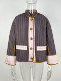 Women Fashion Contrast Color Long Sleeve Jacket