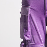 Women Fall Patchwork Pocket  Velvet Pants Straight Leg Cargo Pants
