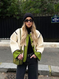 Women Fashion Contrast Color Long Sleeve Jacket