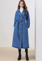 Women Loose Double Breasted Belted Denim Jacket Women Loose Double Breasted Belted Denim Jacket