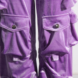Women Fall Patchwork Pocket  Velvet Pants Straight Leg Cargo Pants