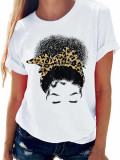 Women Leopard Round Neck Print Short Sleeve T-Shirt
