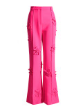 Women double-breasted floral Patchwork Blazer + high-waisted Bell Bottom pants two-piece set