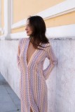 Women Contrast Color Lace Hollow Slit Maxi Dress