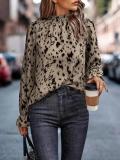 Women Autumn and Winter Chic Long Sleeve Half Turtle Collar Loose Shirt