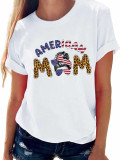 Women Leopard Round Neck Print Short Sleeve T-Shirt