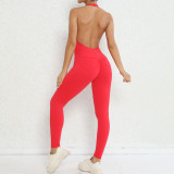 Women Plunging Backless Halter Neck Sports Fitness Yoga Jumpsuit