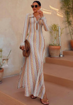Women crocheted hollow low-cut V-neck slit long dress