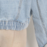 Women Denim Lamb Wool Autumn and Winter Patchwork Style Single Breasted Crop Jacket