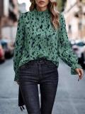 Women Autumn and Winter Chic Long Sleeve Half Turtle Collar Loose Shirt